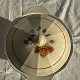 Antique Sarreguemines soup tureen with lid, rose pattern, D33 H28.