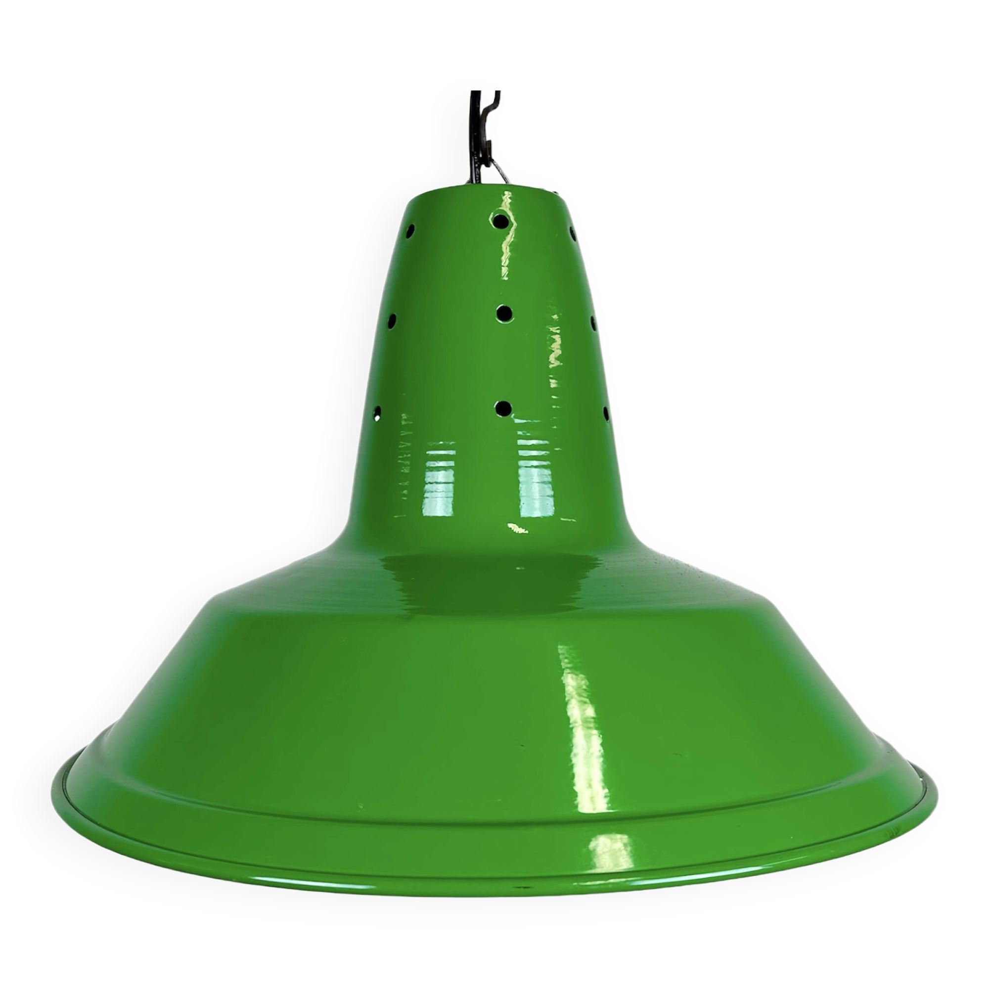 Industrial Italian Green Factory Hanging Lamp, 1970s