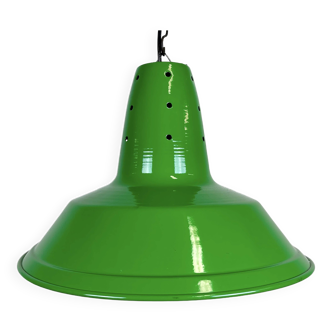 Industrial Italian Green Factory Hanging Lamp, 1970s