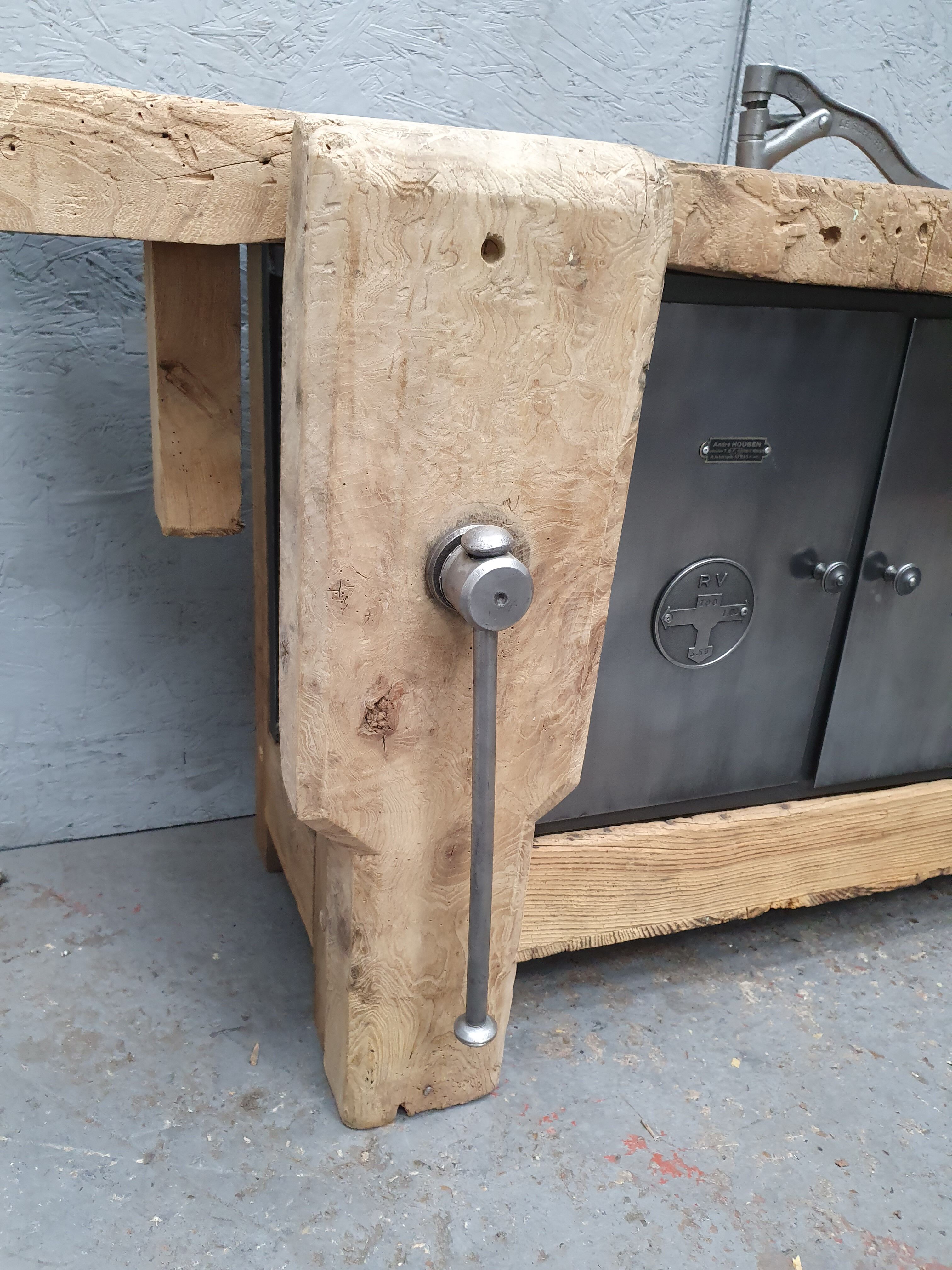 Industrial established furniture two metal doors and 6 wooden drawers
