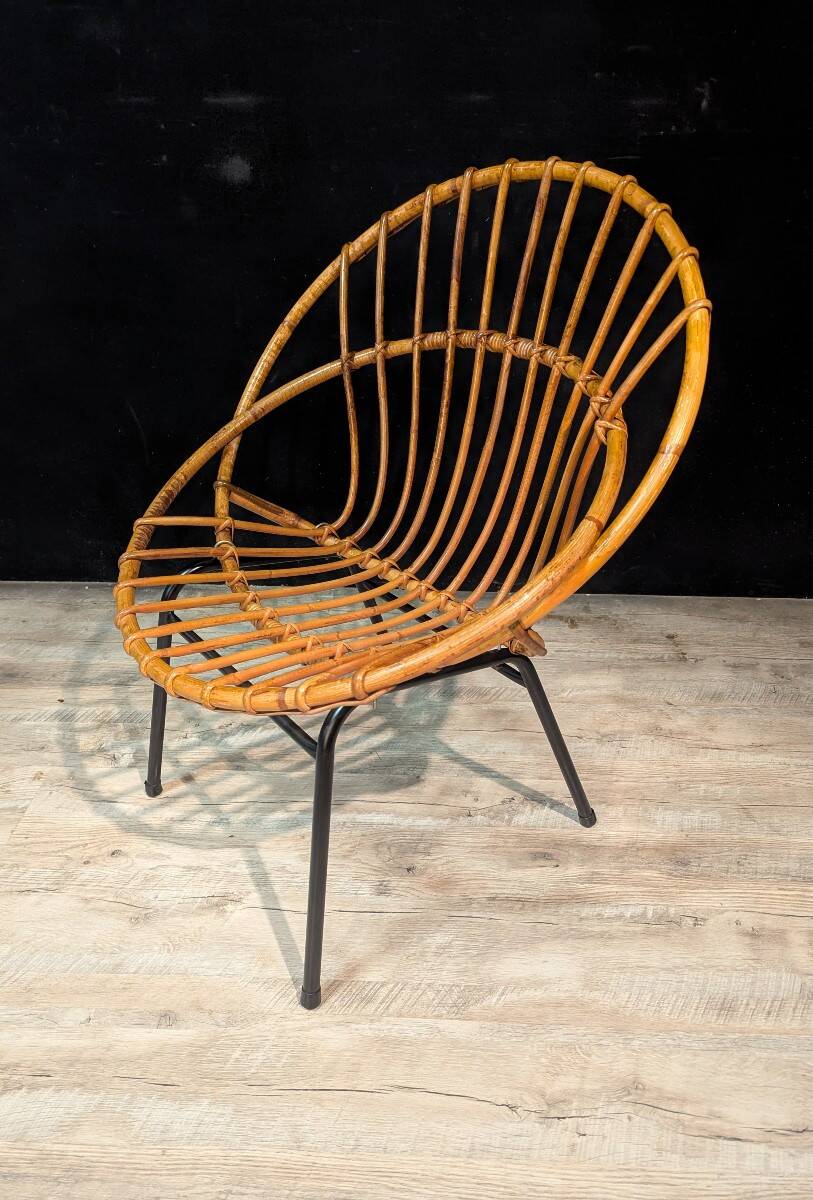 Set of four rattan armchairs, 1950s-1960s design