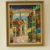 Original Swedish oil on canvas from the mid-century "French Street Scene" Vintage &