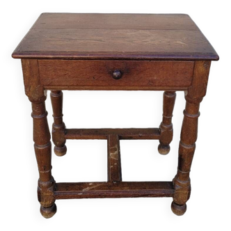 Rustic farmhouse console side table in solid oak, old 1900s