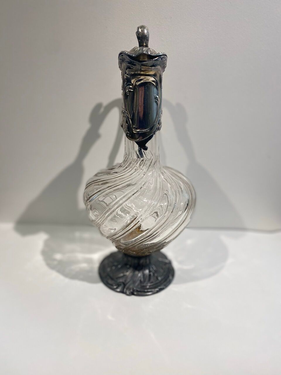 Glass and silver metal decanter around 1900