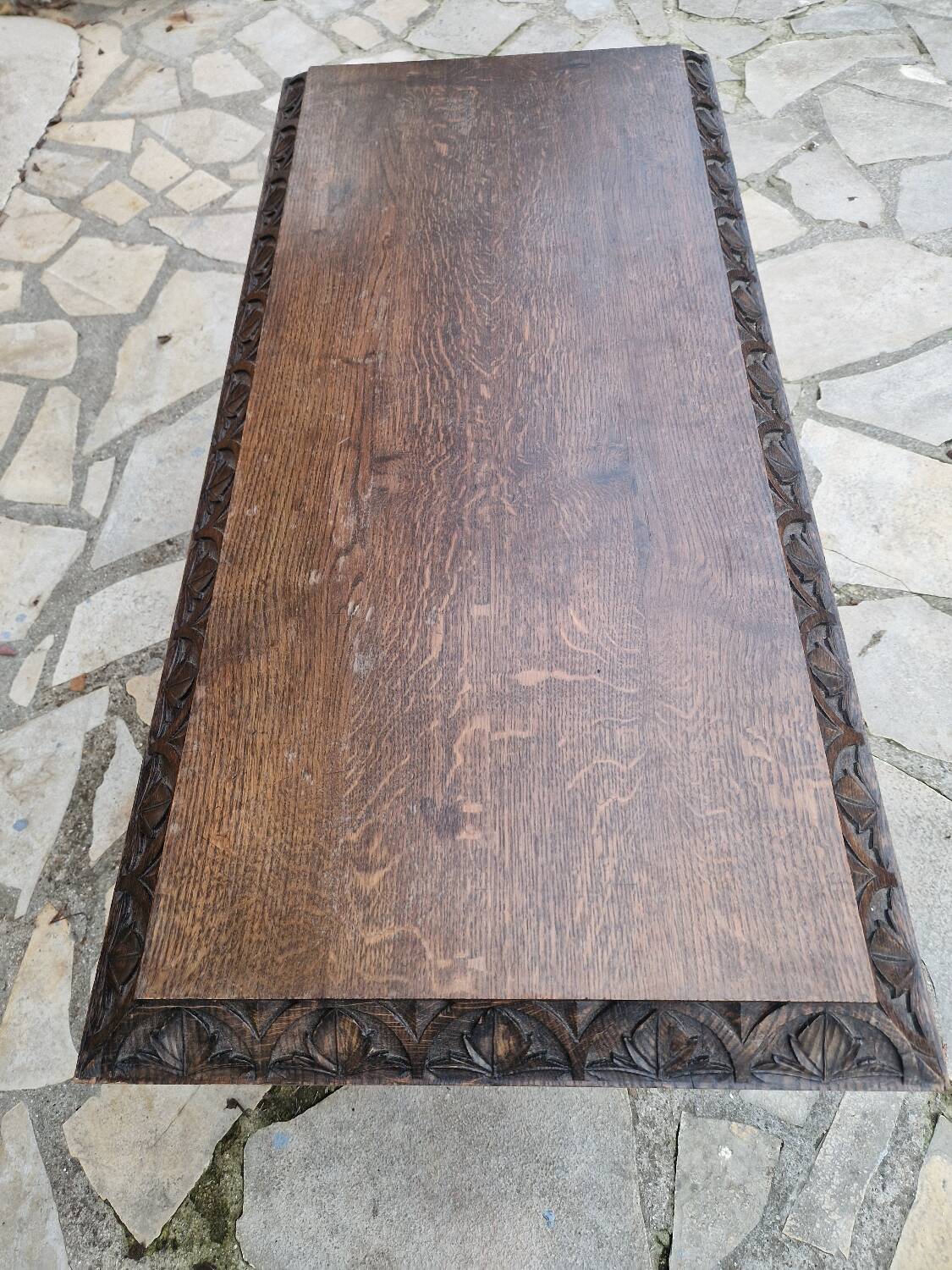 Brutalist coffee table in sculpted oak