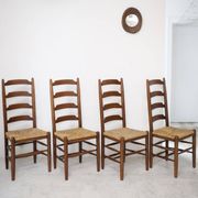 Architectural high-back chairs, straw seat, set of 4.