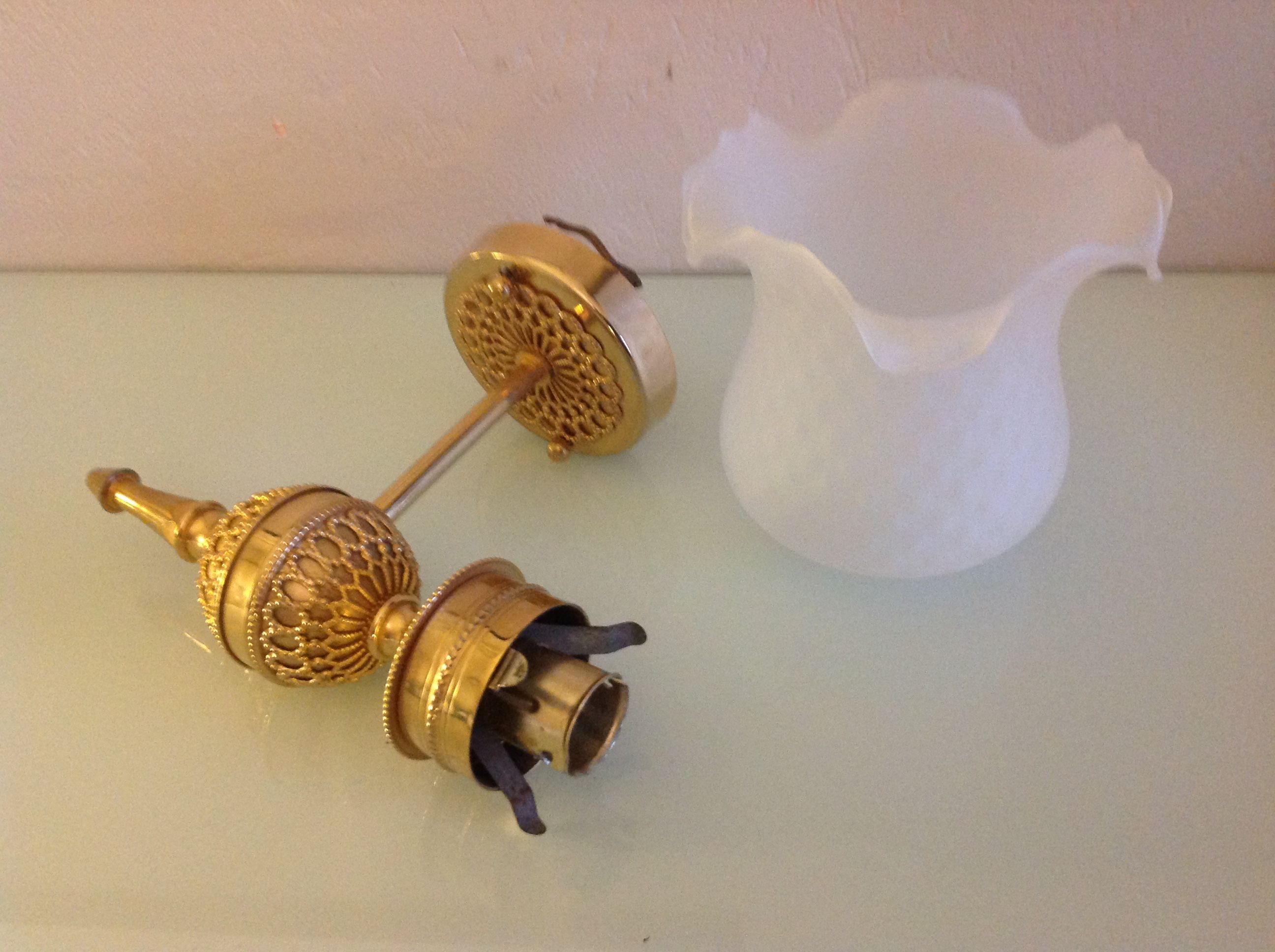 Brass wall light and satin glas vintage 50s-60s