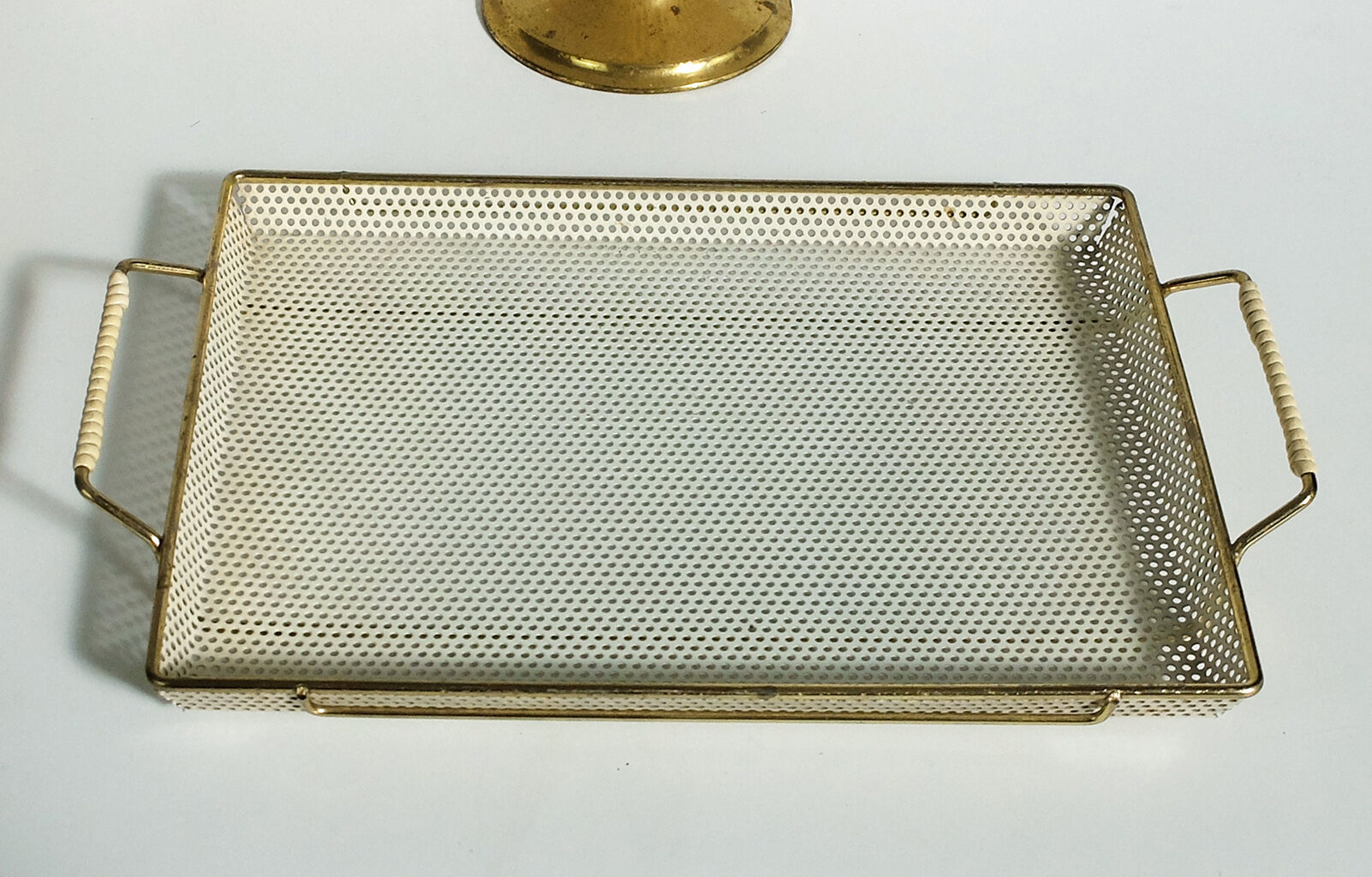 White and gold top in perforated sheet metal & brass 1950s-60s