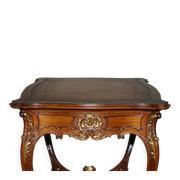 Pine desk with leather and gilding, late Victorian period around 1900.