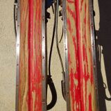 Pair of old wooden skis and metal bindings altiere
