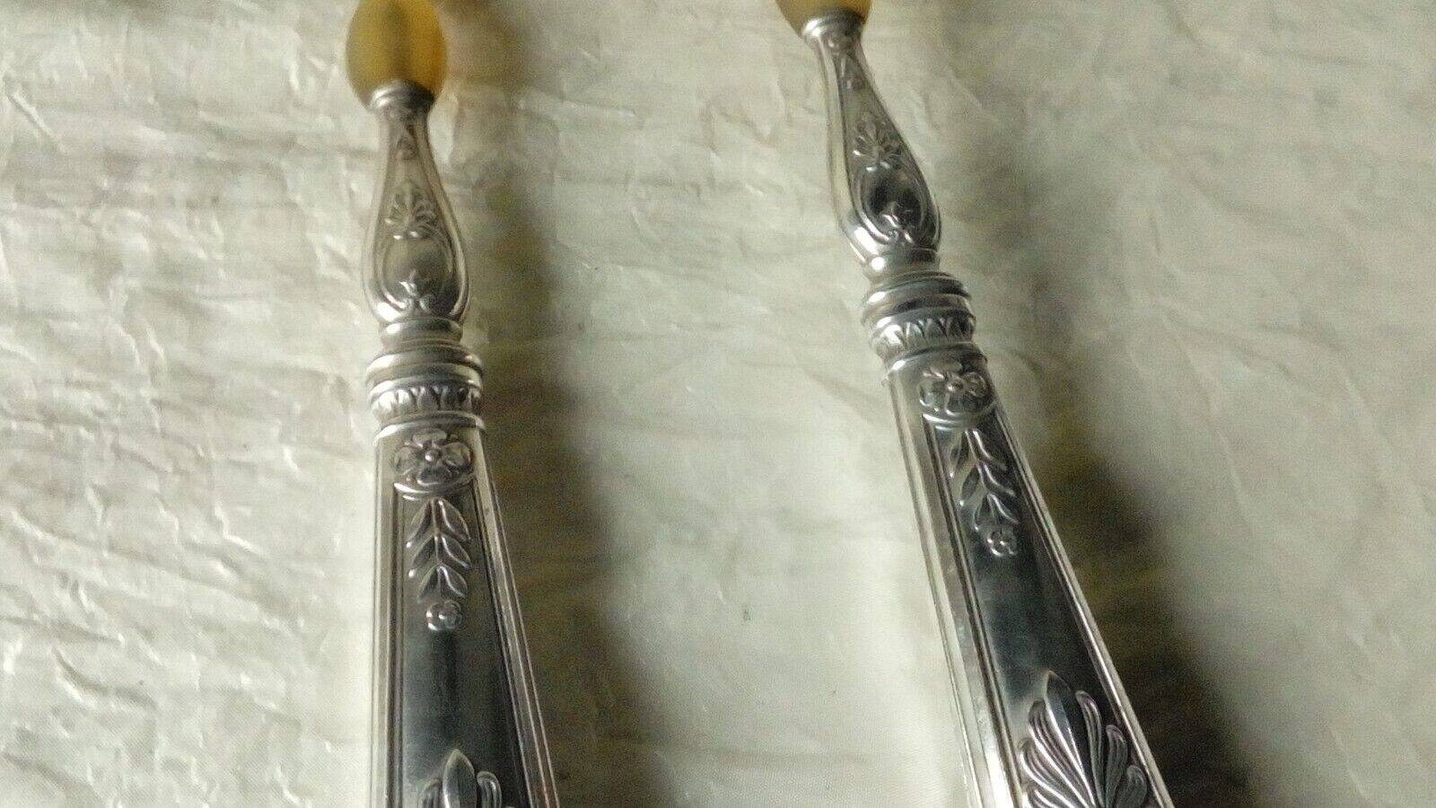 Horn salad cutlery, silver handle, late 19th century