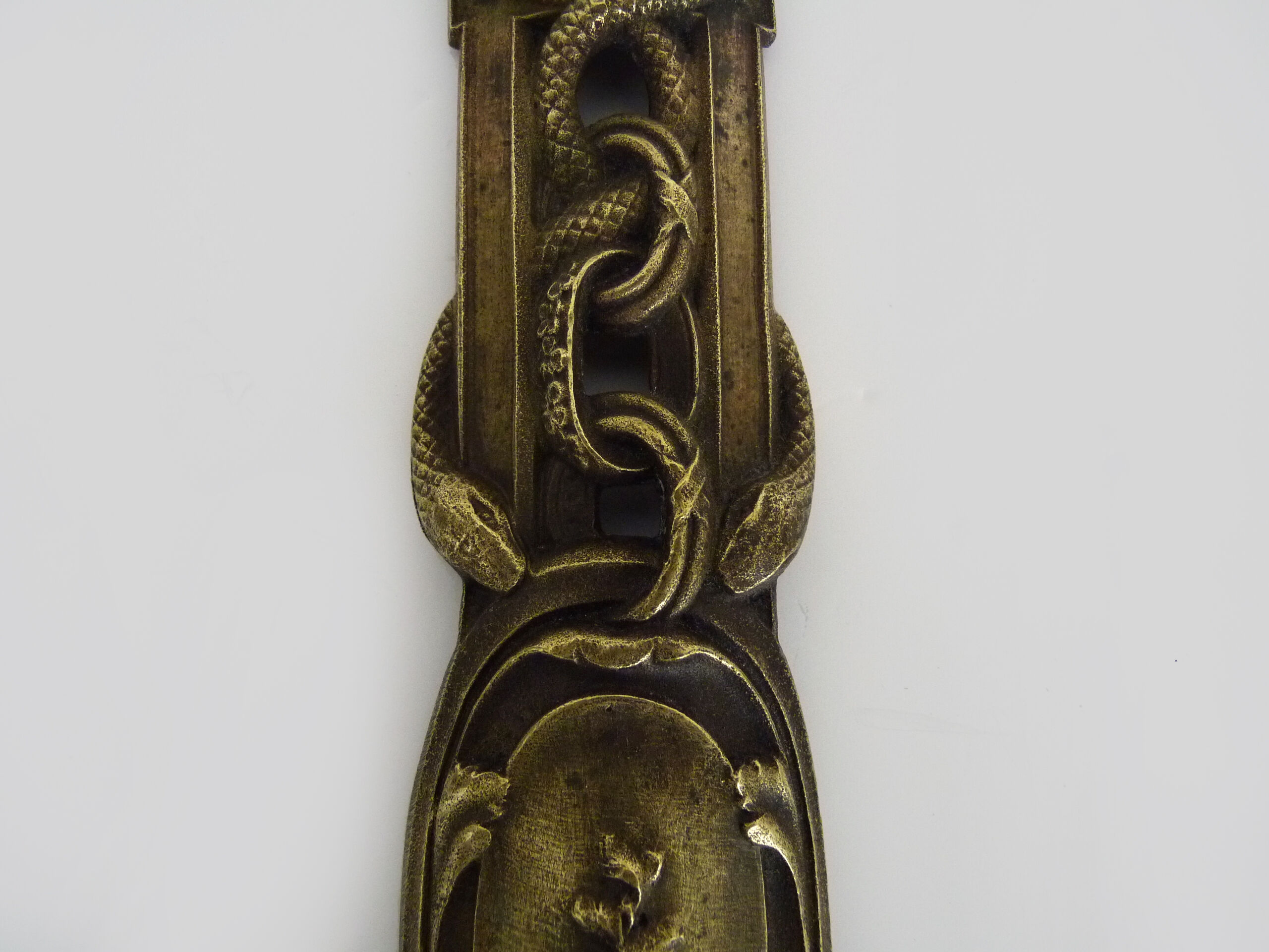 Pair of pharmacy storefront, doctor, caduceus bronze medicine. Early twentieth century