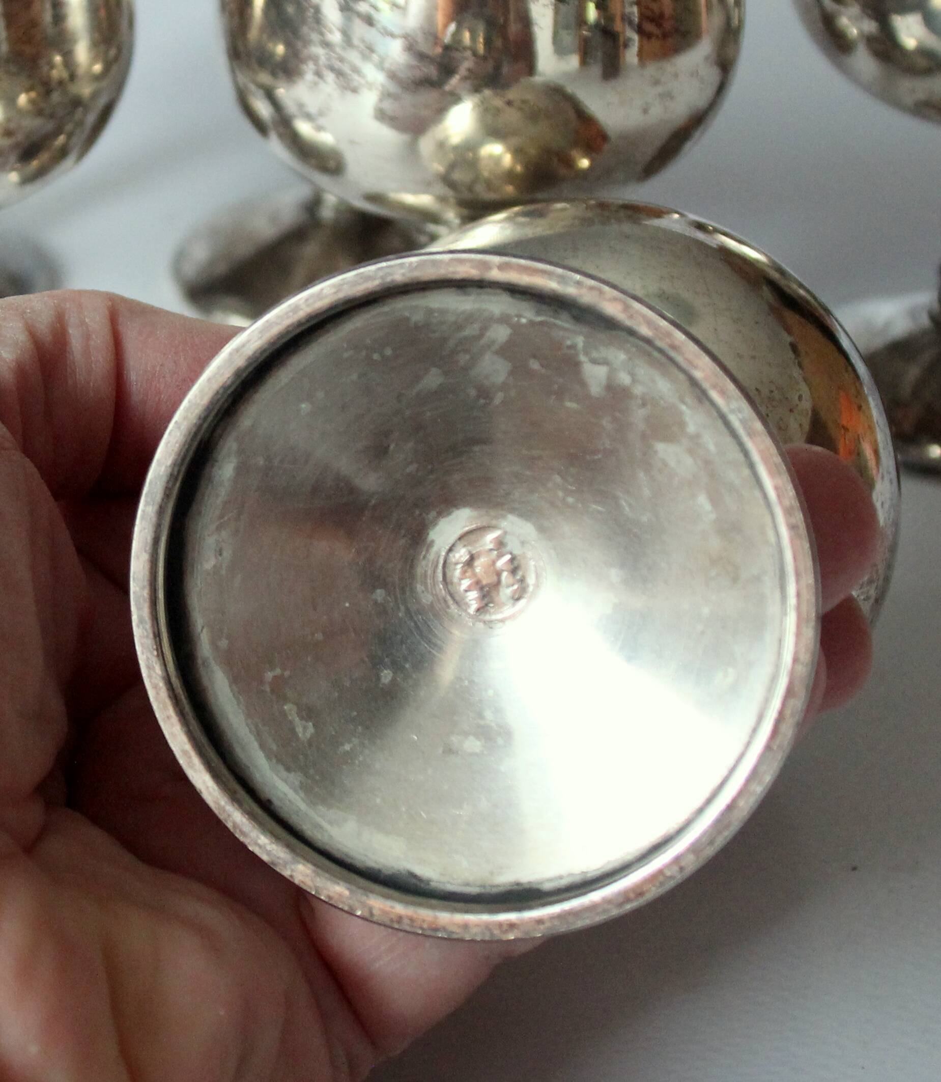 6 Art Deco wine or sherry glasses made of electro silver plated brass