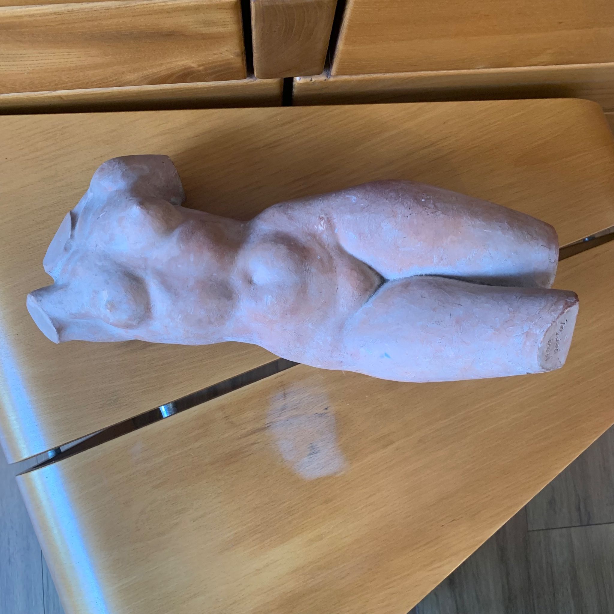 Female nude sculpture in terracotta signed Jean Portal.