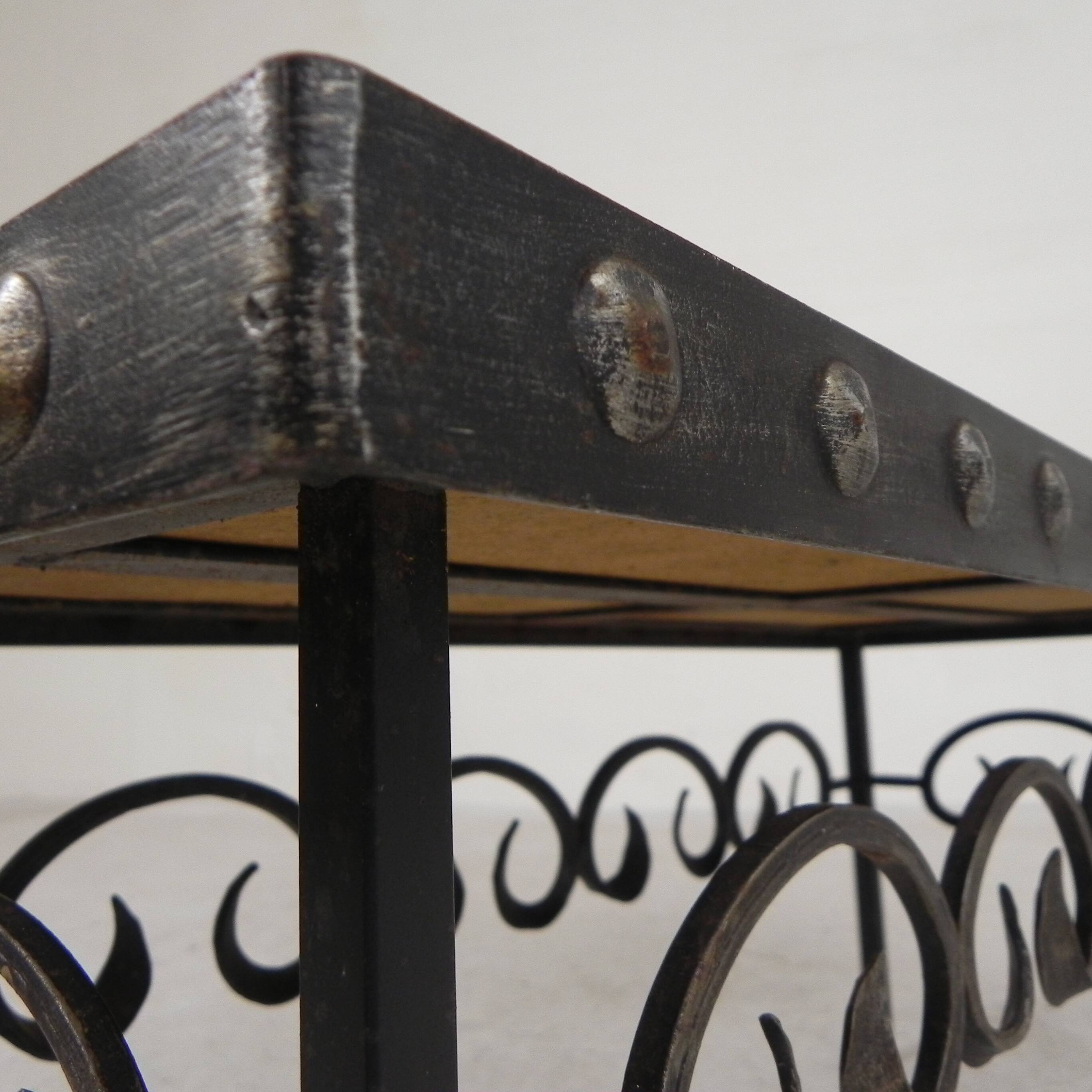 Brutalist mid-century tiled table, with 10 tiles and steel frame, 1960s.