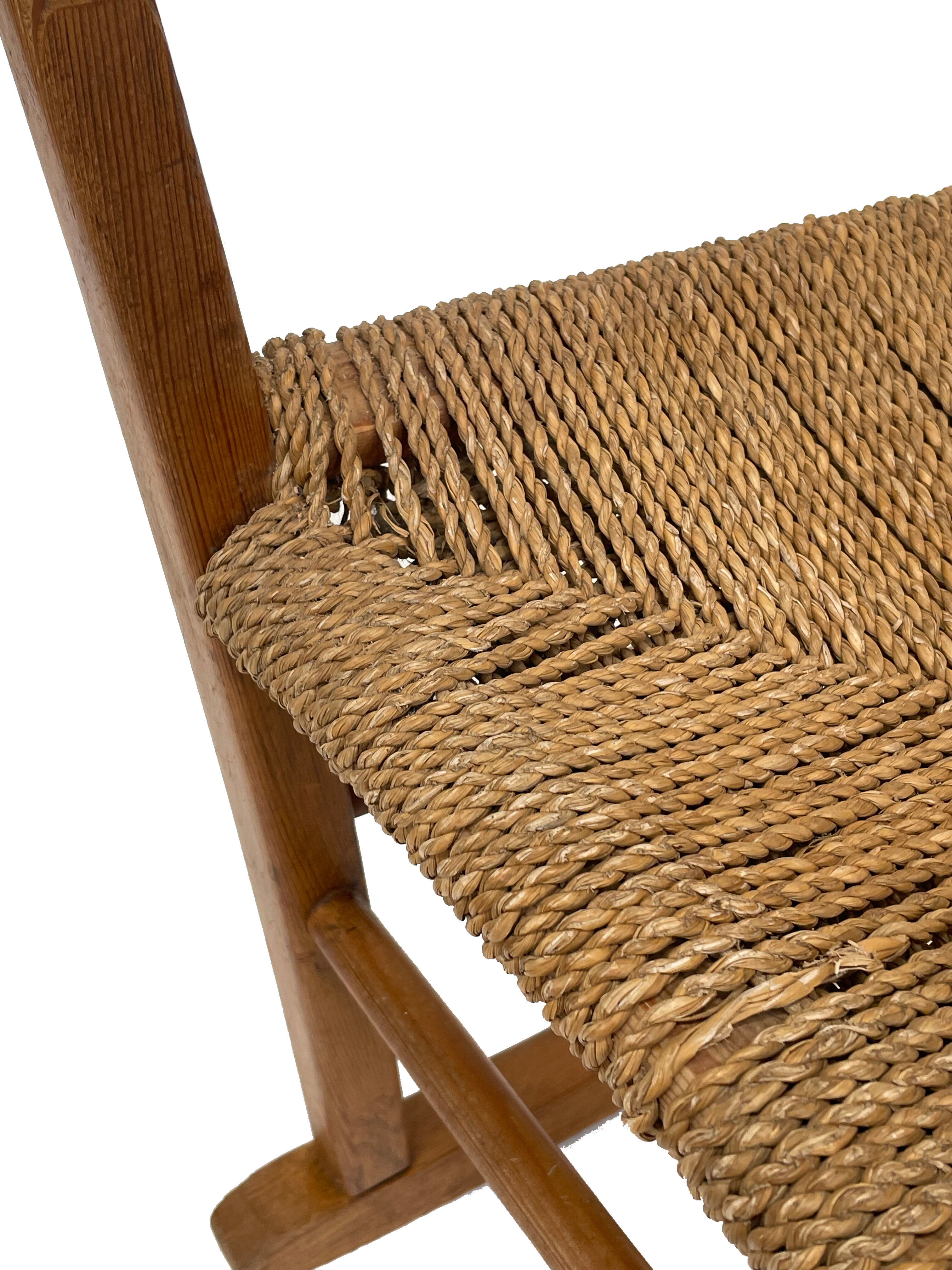 Mid century pine & sisal rocking chair, 1950s