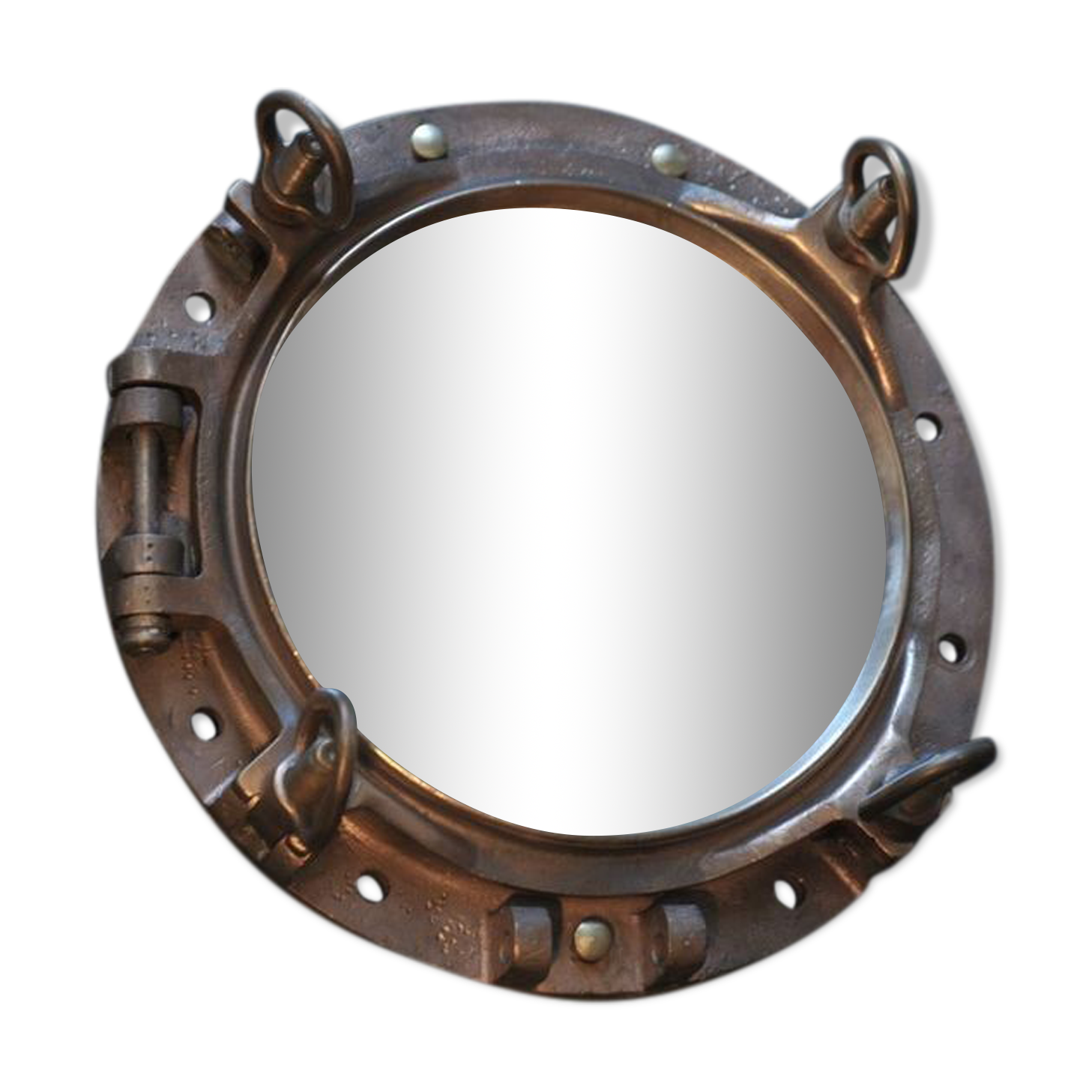 Bronze boat porthole mirror 1920 45x45cm