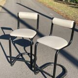 Pair of 1980s high chairs in leather and metal