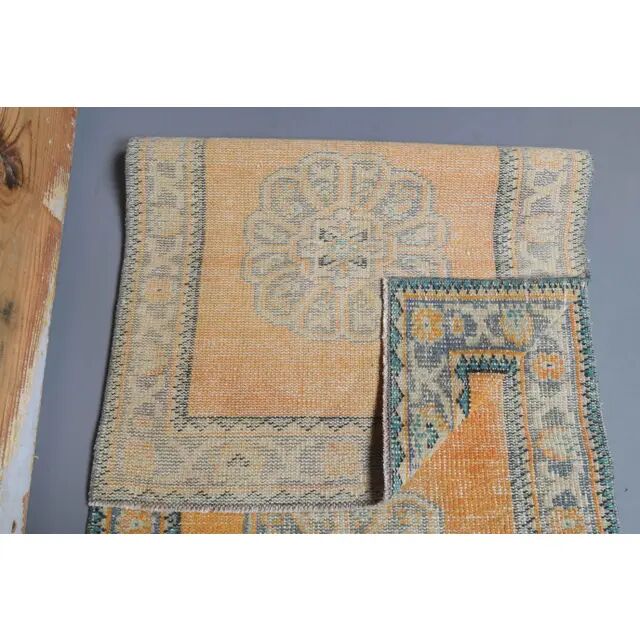 Vintage Turkish Oushak handmade wool cotton orange runner 78x305