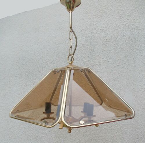 Vintage chandelier 70/80 gilded and smoked glass