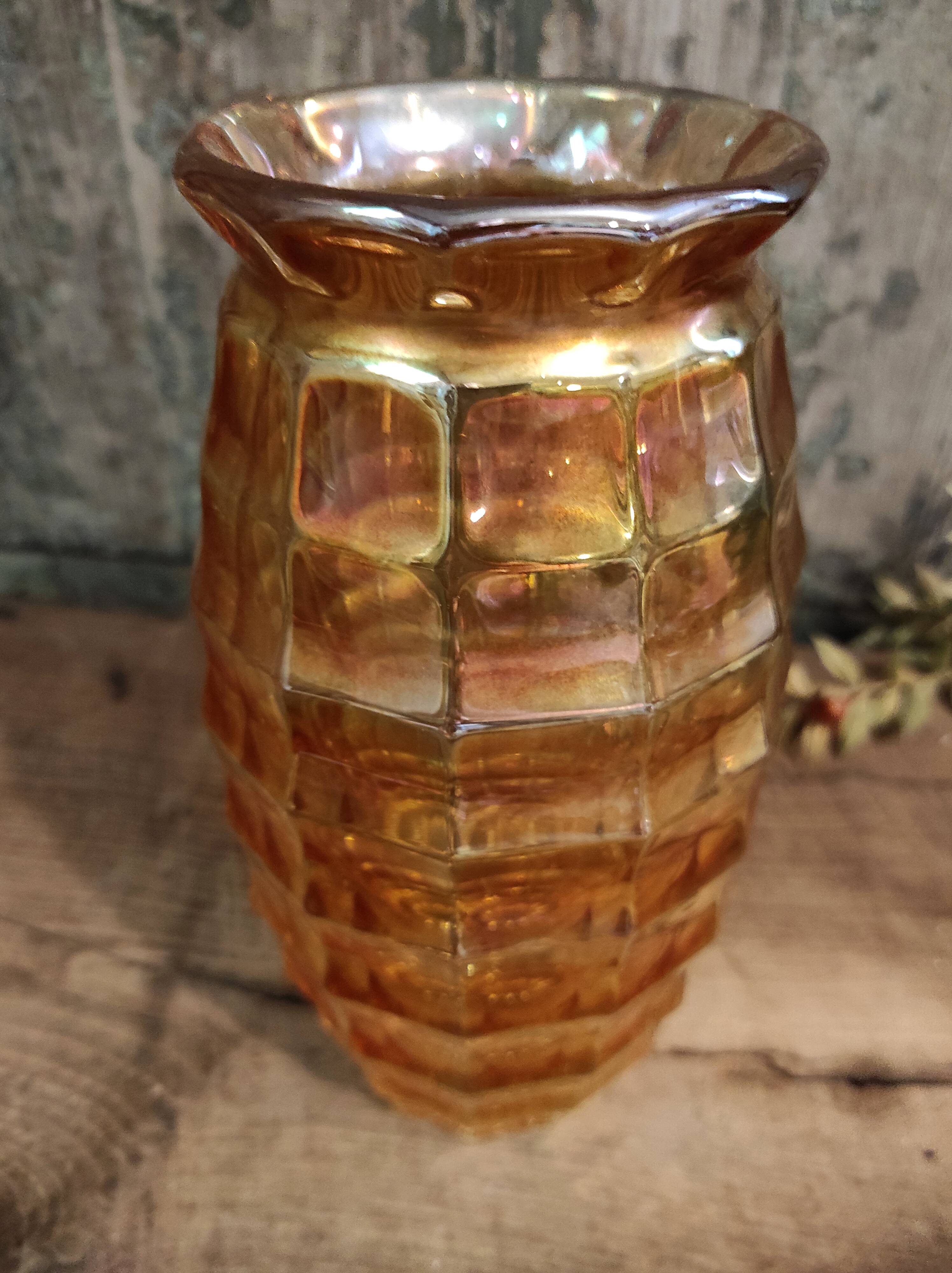 Vintage french cut crystal vase from the 40's in amber colour