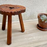 Vintage tripod wood stool made in Spain