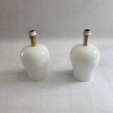 White Swirl Murano Glass Table Lamps 1970s Hollywood Regency Minimalism bed