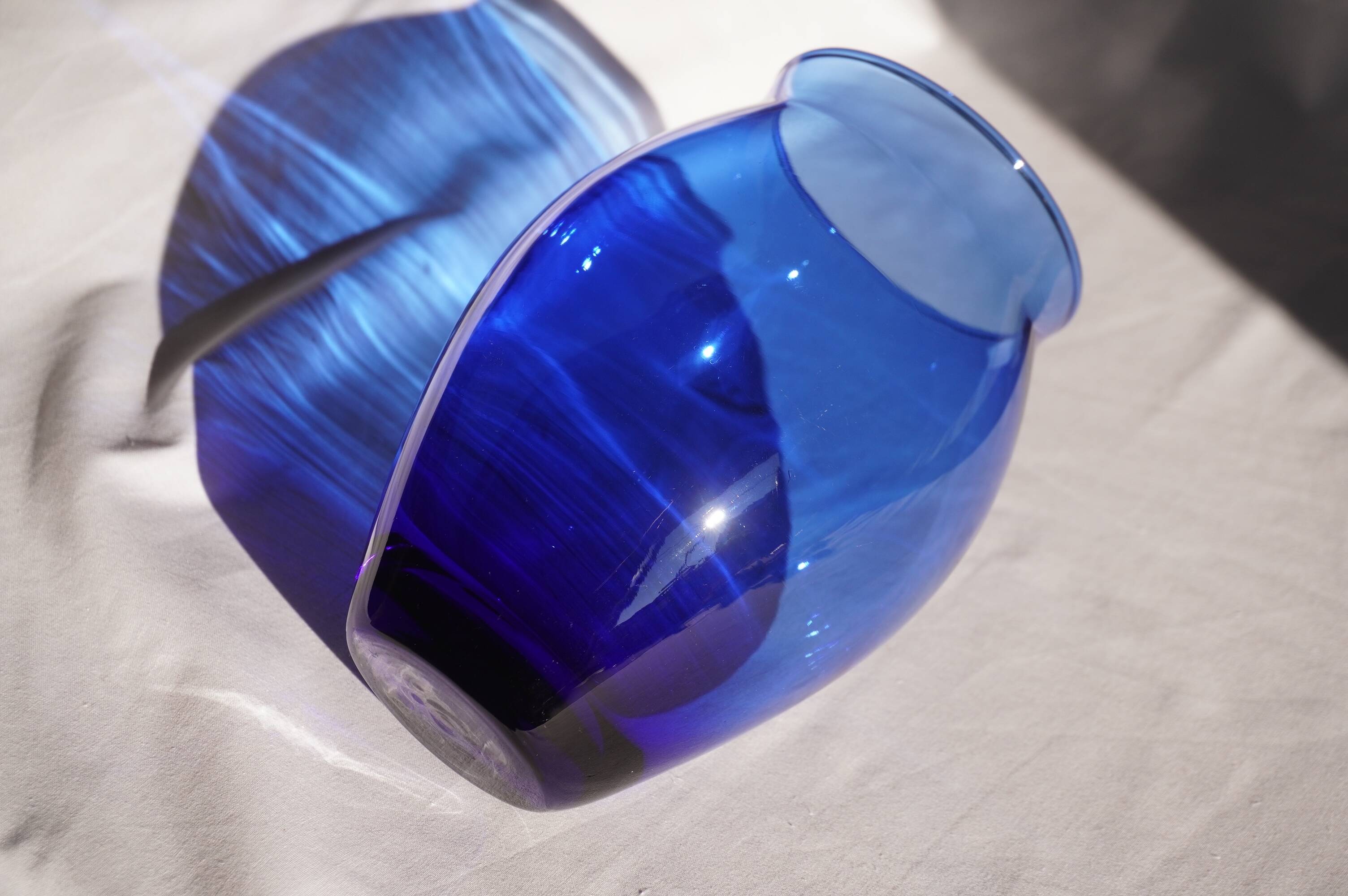 Blue glass vase, oval shape
