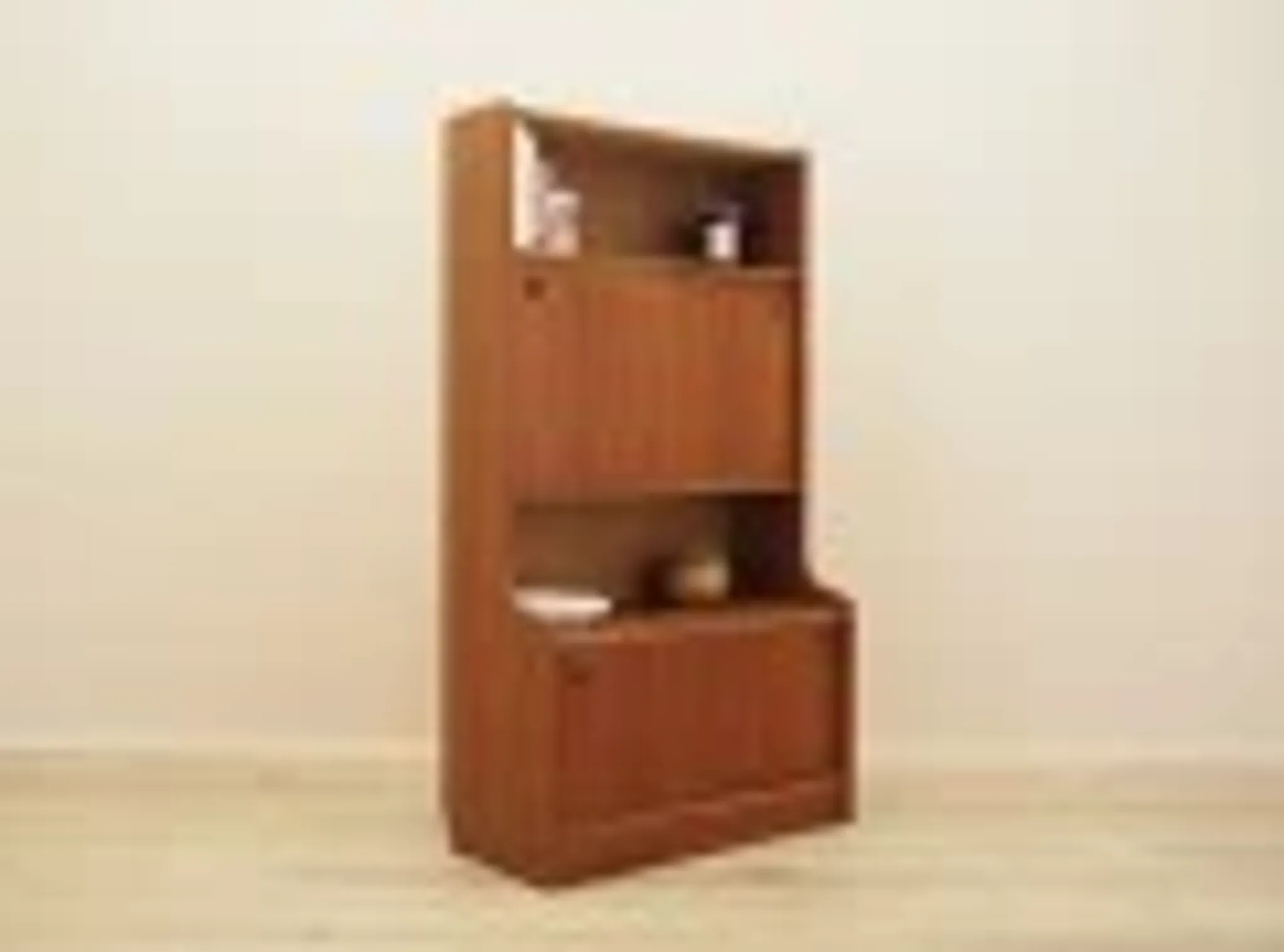 Danish teak veneered bookcase with sliding doors, 1970s