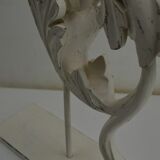Pair of legs of wood metal table lamps foliage decoration Design: Ivory White