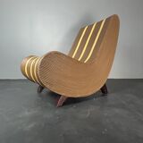 Curvy wavy pencil reed rattan bamboo low lounge chair, 1970s