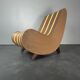 Curvy wavy pencil reed rattan bamboo low lounge chair, 1970s
