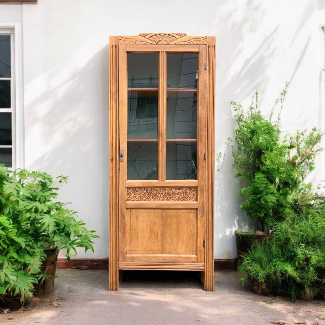 Parisian glass cabinet art deco raw wood
