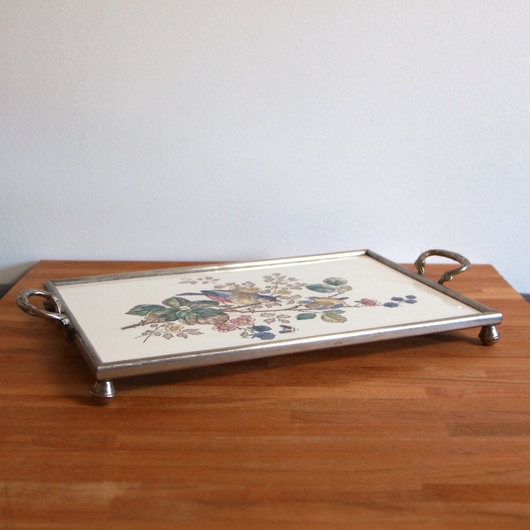 Ceramic and metal bird tray