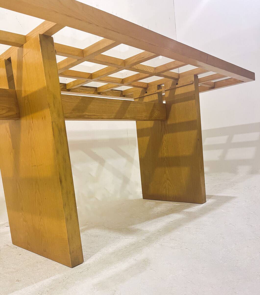 Mid-Century Dining Table, Wood with Glass Top, Italy, 1970s
