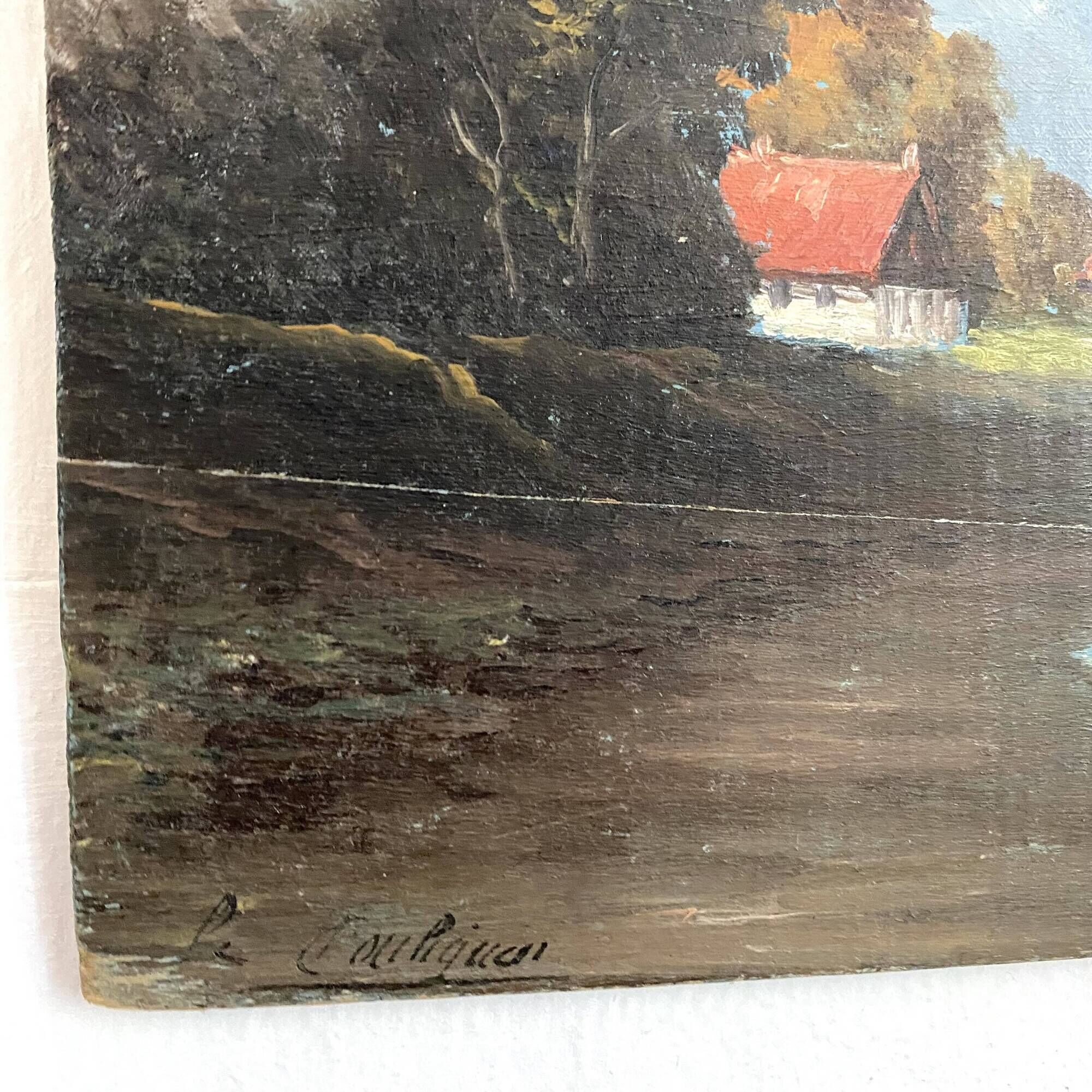 Old painting on wood sea le pouliguen 20x40 cm