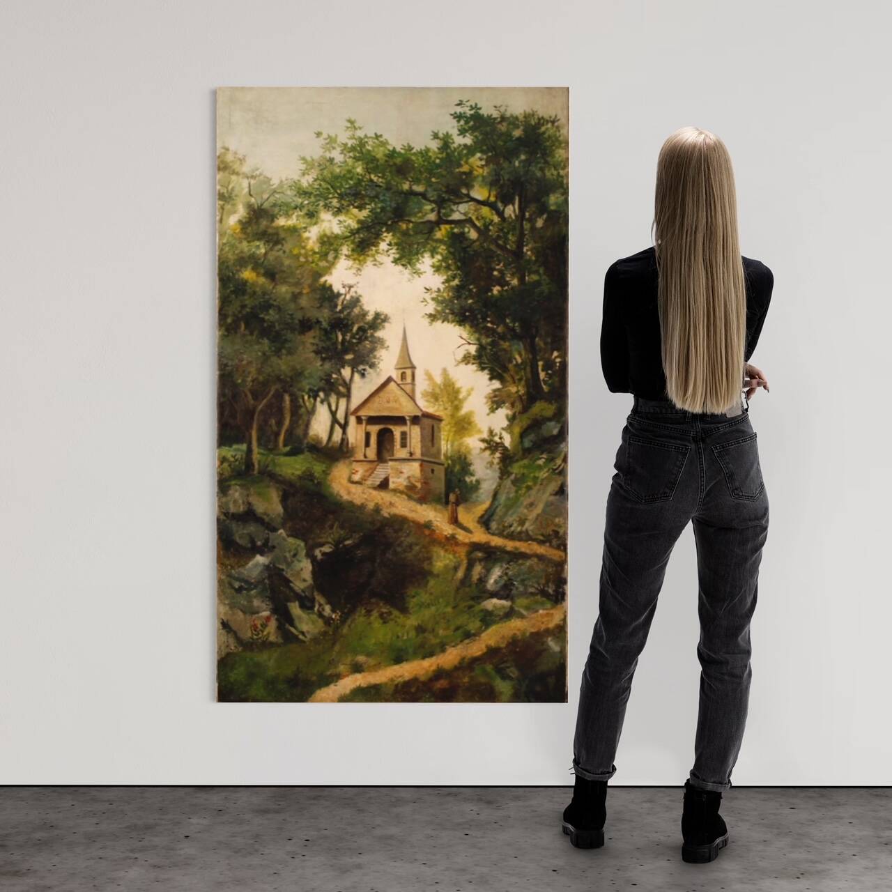 Tableau paysage de campagne huile sur toile du 19ème siècle
