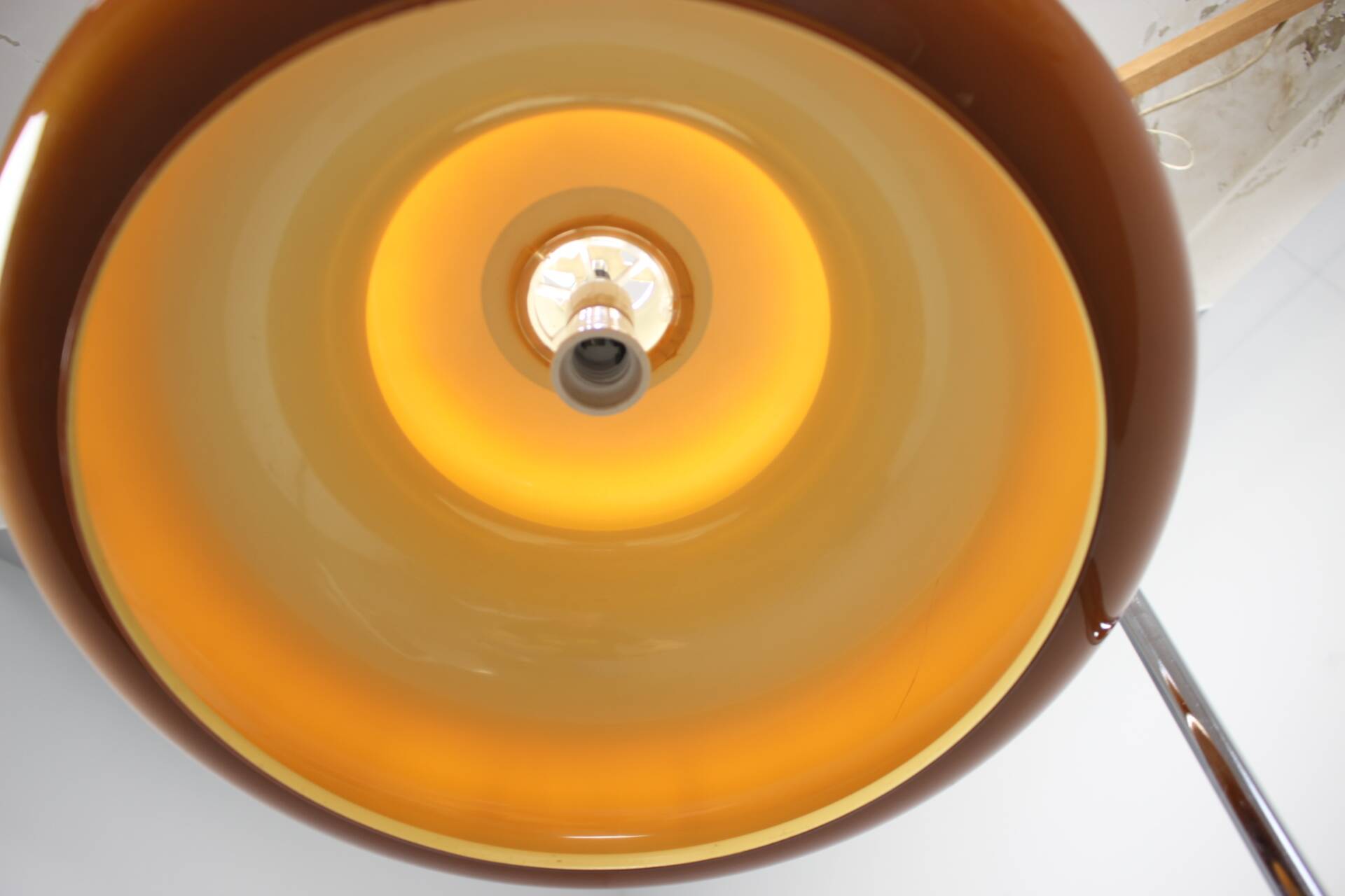 1970s Hungarian space age floor lamp in orange plastic and chrome.