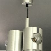 Space-age chandelier with 3 lights, brushed aluminium, 1970 design.