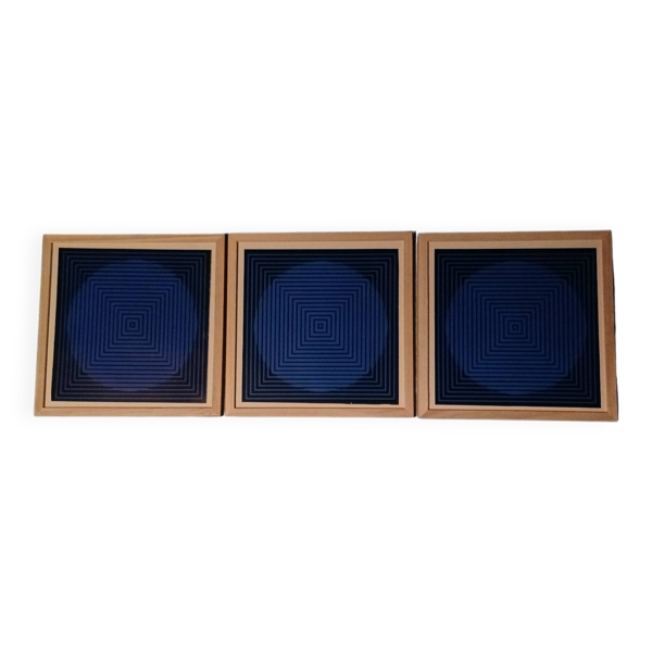 Triptyque Art Optique - Victor Vasarely - Cadres 30x30cm