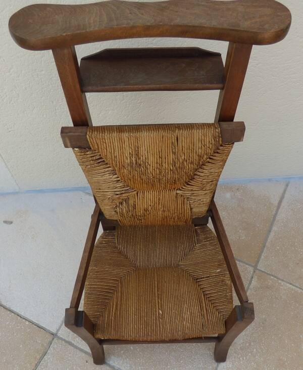 Chaise de prière vintage en bois, paille tressée double, siège relevable
