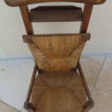 Vintage wooden prayer chair, double woven straw, lift-up seat