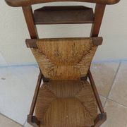 Chaise de prière vintage en bois, paille tressée double, siège relevable