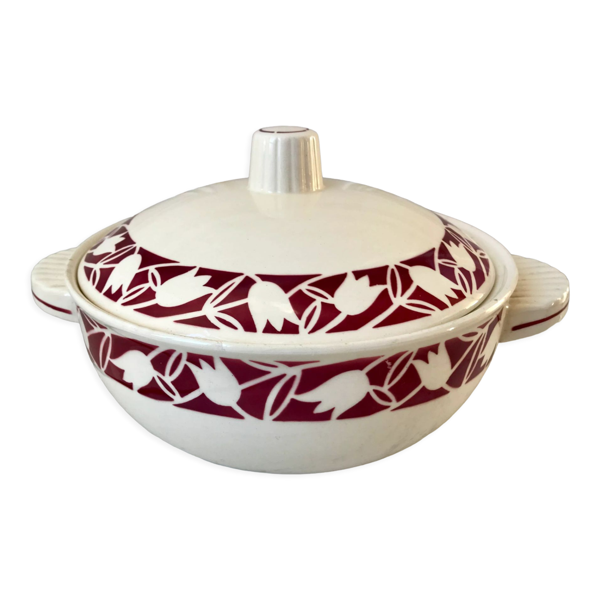 Tureen Badonviller tulips burgundy 30s-40s