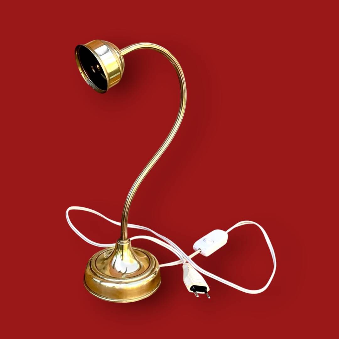 Antique brass and glass swan neck bedside lamp.