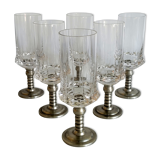 Série de six verre à eau  en cristal avec le pied en étain 92°  280 ml