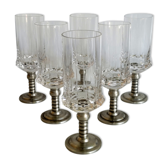 Series of six crystal water glass with tin foot 92° 280 ml