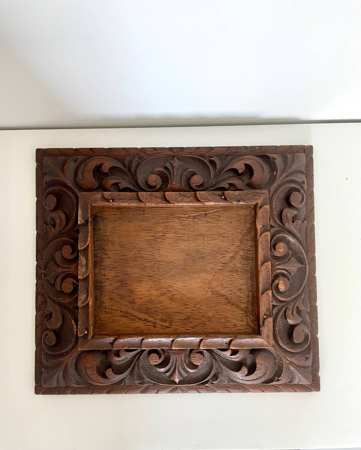 Antique handcarved frame Cedarwood 21.5 cm x 19 cm