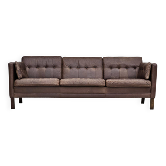 1970s, Danish 3-seater classic sofa, original brown leather.