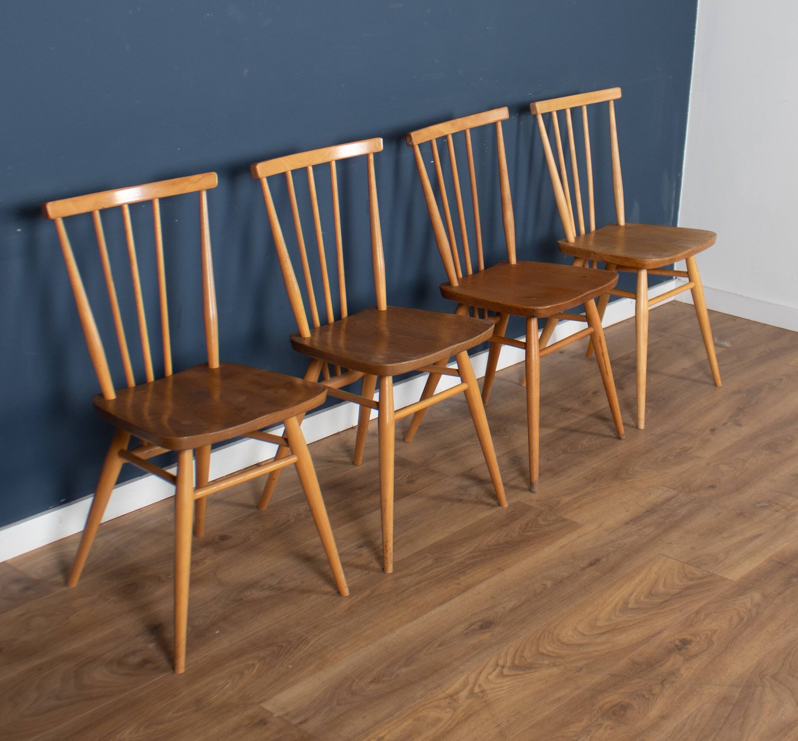 Retro Blonde Ercol Model 383 Dining Table & Four Stick Back Kitchen Dining Chairs
